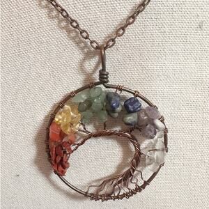 Rainbow TREE OF LIFE Beaded Wire Necklace Artsy Boho Art to wear Jewelry Casual